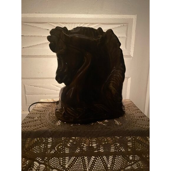 Vintage MCM Horse head TV Lamp/Planter Vase Brown Pottery  Works - Picture 3 of 16